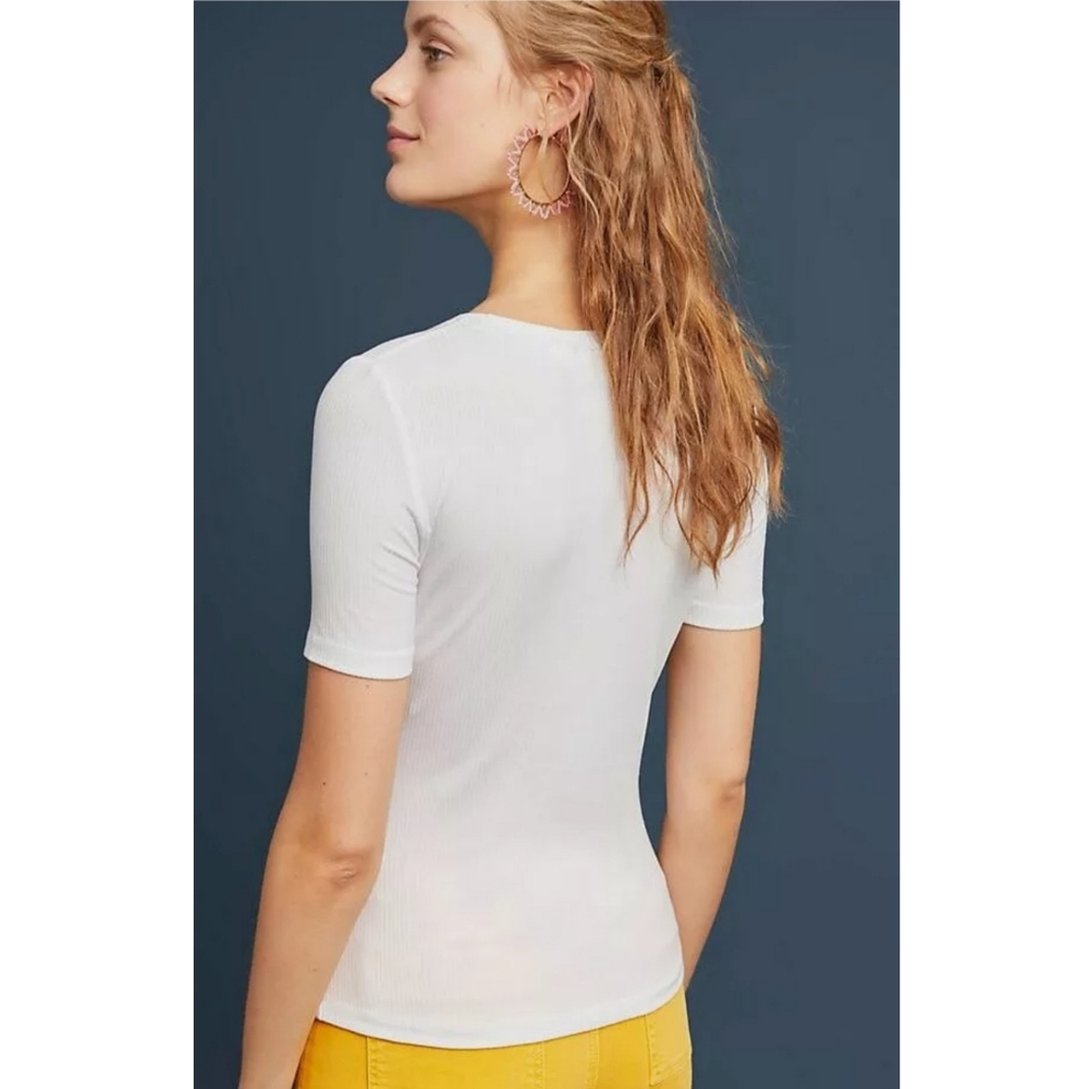 Maeve-Anthro White Ribbed Button Up Top XS - Picture 4 of 9